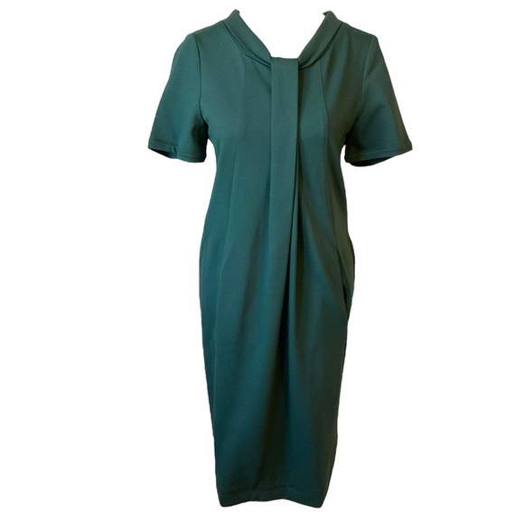 Cinzia Rocca Dark Green Gathered Sheath Dress - Picture 1 of 15